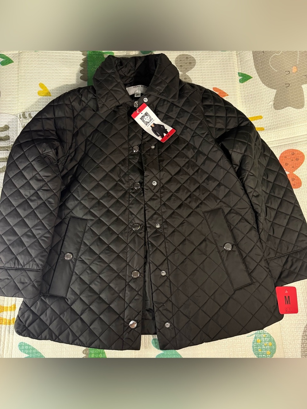 Anne Klein Black Diamond-Quilted Puffer Coat